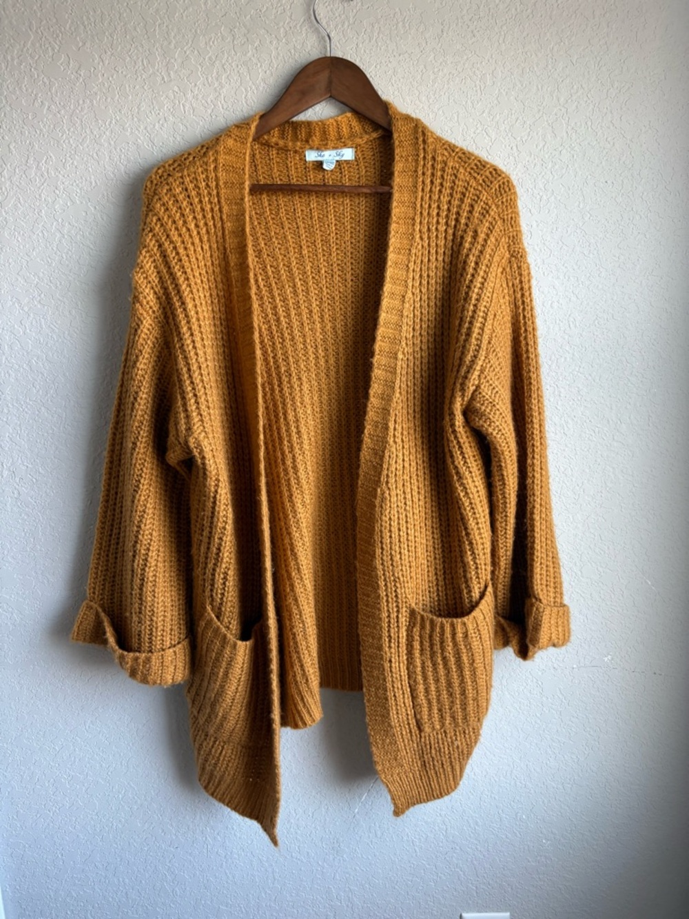 She + Sky Open-Front knit Cardigan Sweater in Mustard
